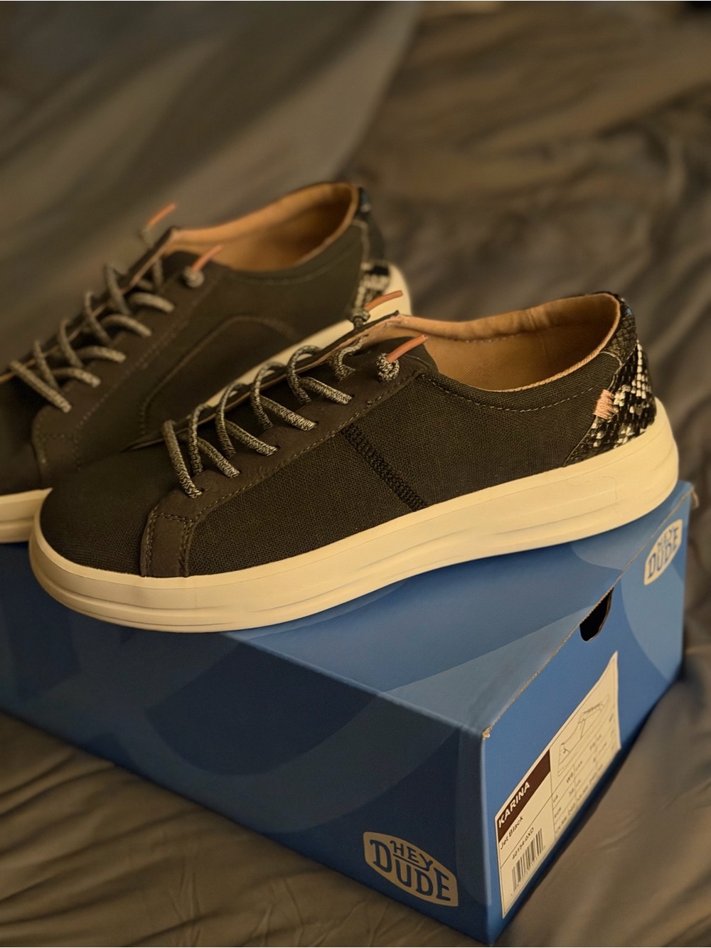 Hey Dude Grey Canvas Low-Top Sneaker with Patterned Heel